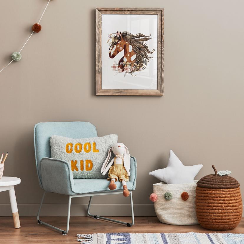 Poster con testa di cavallo bohémien e ghirlanda di fiori per la camera dei bambini