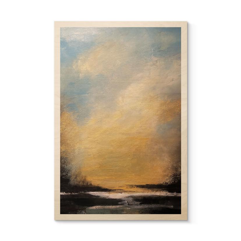 Cuadro de madera Luz dorada en el cielo del atardecer - Bergius