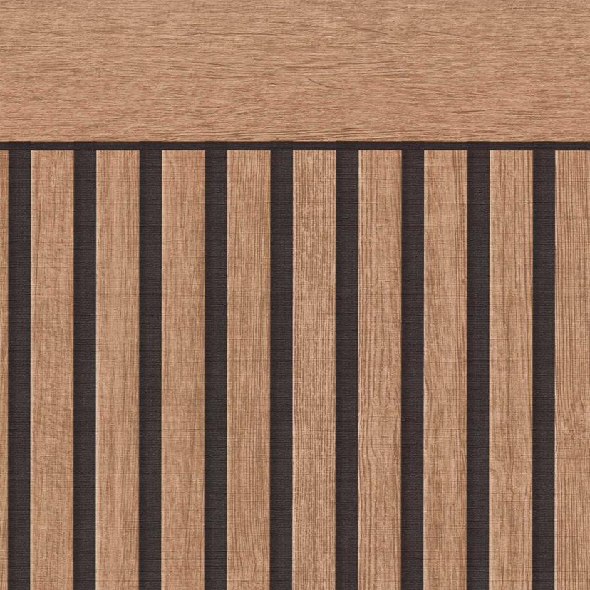 Carta da parati in tessuto non tessuto con texture 3D in legno, dall'aspetto acustico marrone scuro