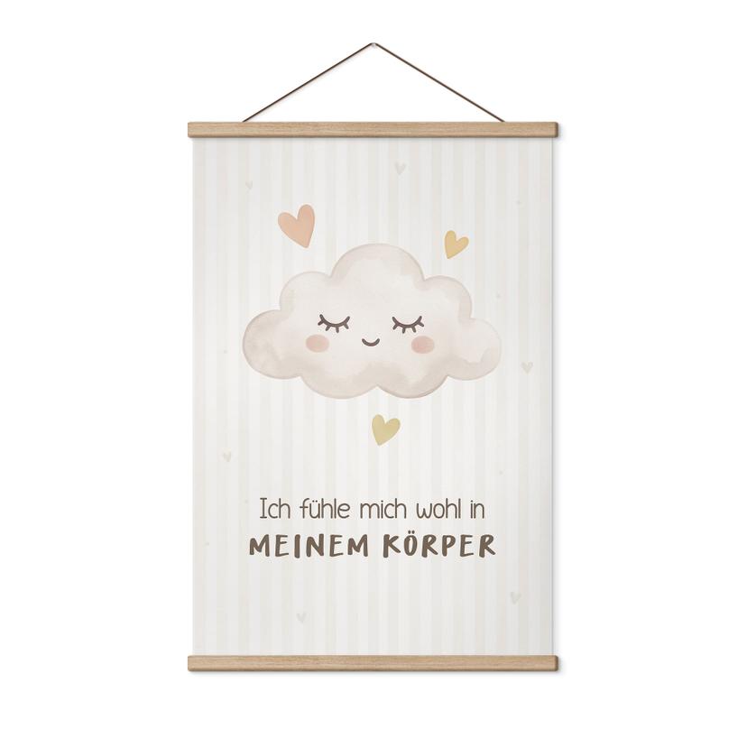 Stoffbild mit Wolke - Glaubenssatz 'Ich fühle mich wohl in meinem Körper' für Kinder