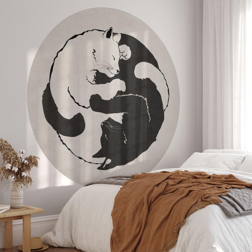 Gato Ying & Yang - Tunaboylu - fotomural redondo - Papel pintado autoadhesivo/no tejido