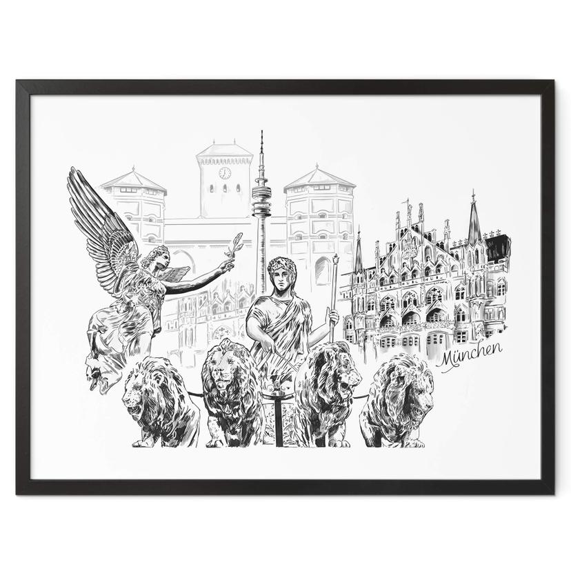 Póster Múnich - Blanco y negro - Love your City