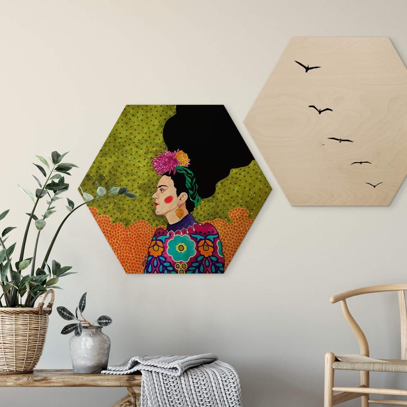 Hexagone - Placage bois de bouleau Hülya - Portrait de Frida