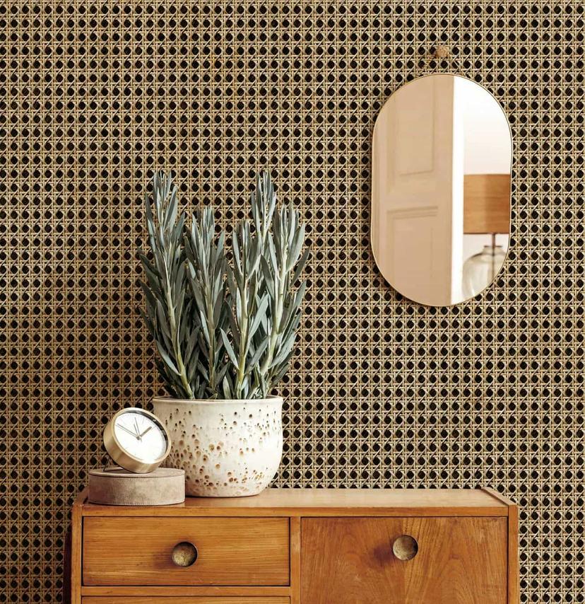 vliesbehang in houtlook en geweven look bruin, beige houtlook