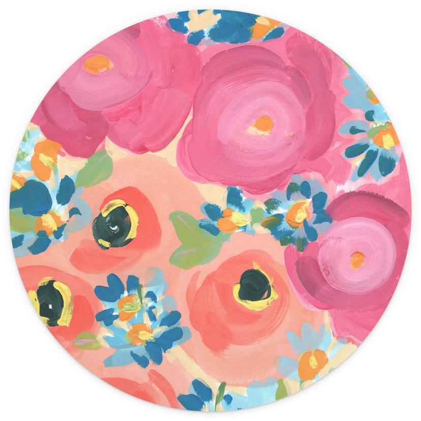 Zwara - Fototapet med illustrerade rosor och korallanemoner - Rund - non-woven tapet/självhäftande n