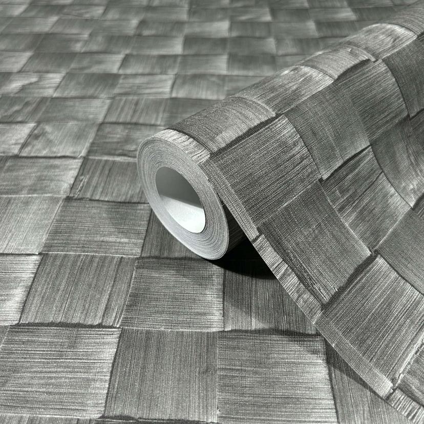non-woven tapet i 3D vævet look lavet af træ antracit 3D look