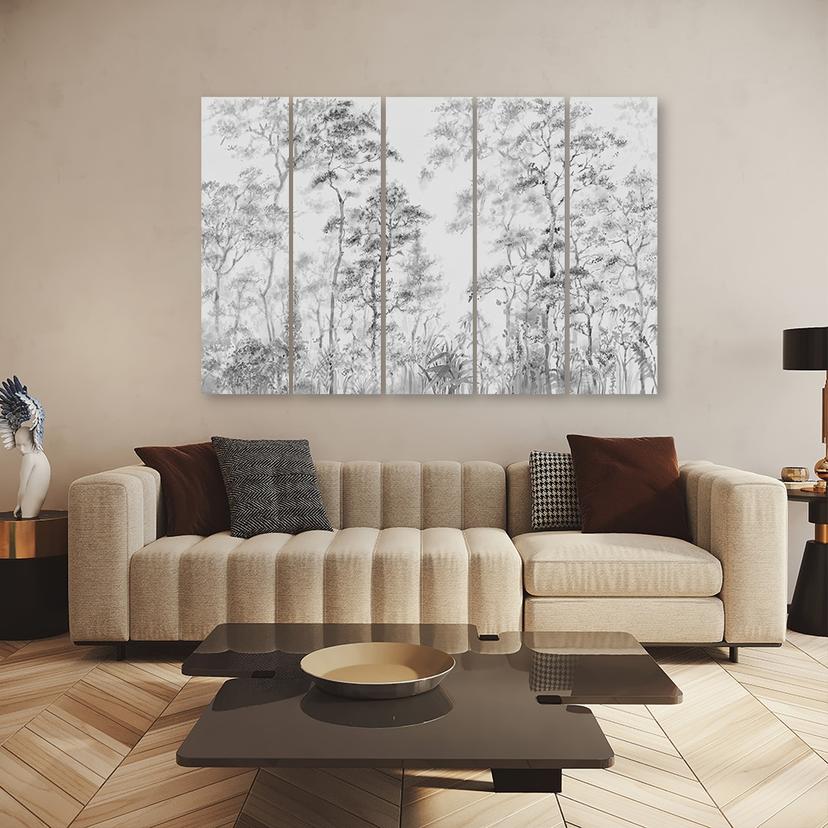Stampa su tela 5 pezzi, alberi alti e sottili