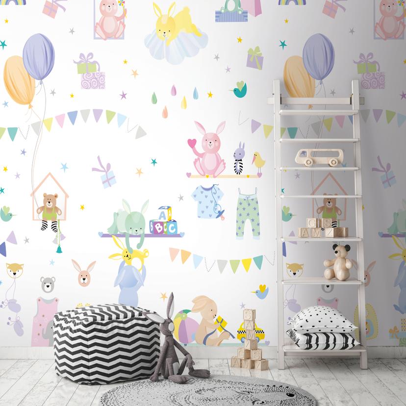 Børnehave tapet farverig lilla - non-woven tapet kunst til børn Livingwalls - mat og glat