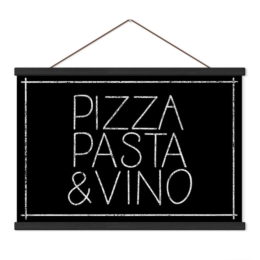 Textil poster Pizza Pasta & Vino svart