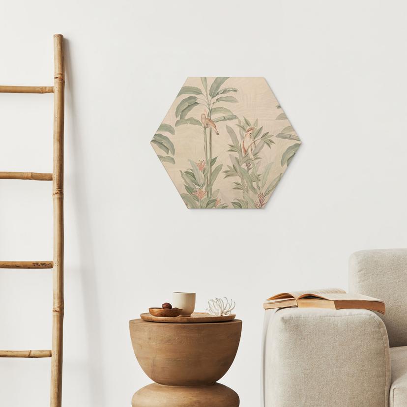 Hexagon Holzbild Tropischer Wald mit Kakadus - Bloomery Decor
