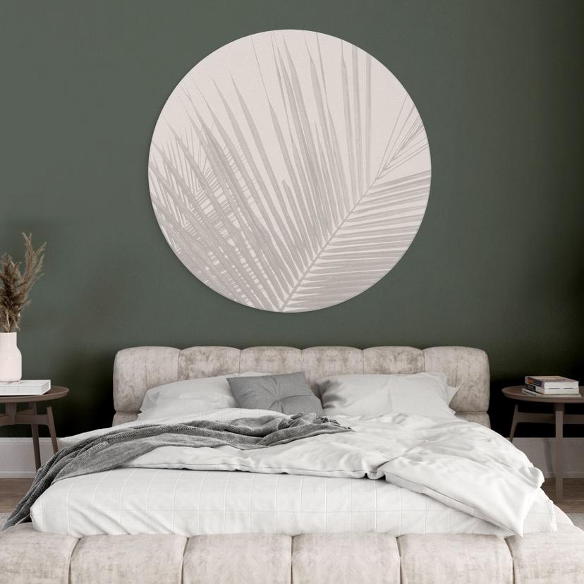 Stampe per pareti in lino con foglie di palma - Bloomery Decor - Tondo in alluminio dibond