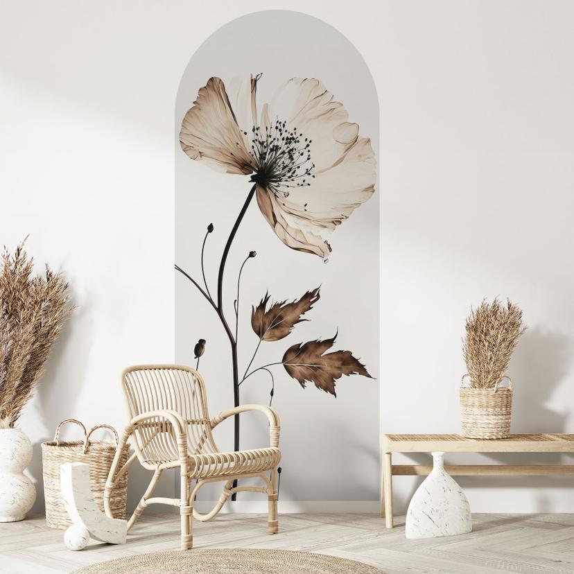 Wallsticker rundbue vægpanel tørret blomst i creme - Treechild - smal