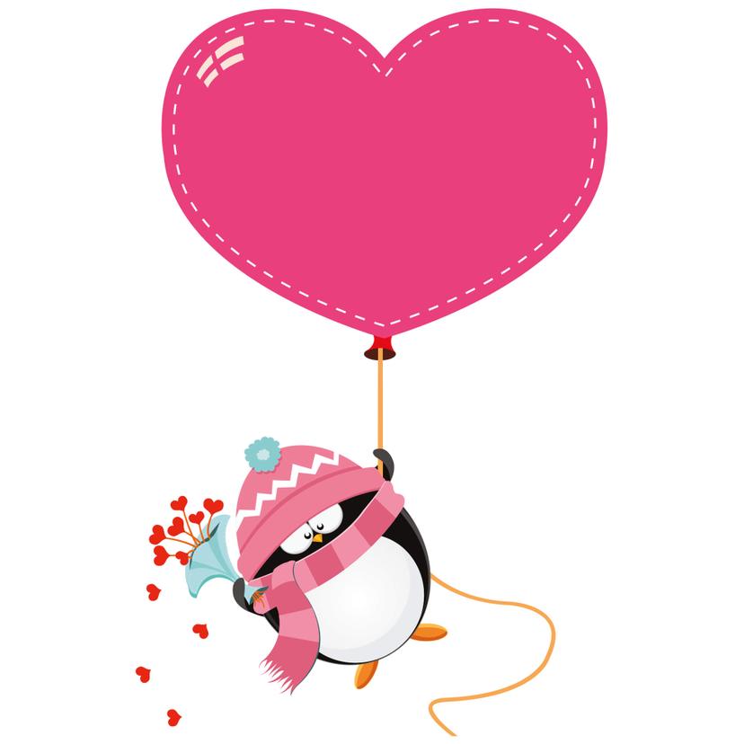 Adesivo murale - Pinguino con palloncino a forma di cuore