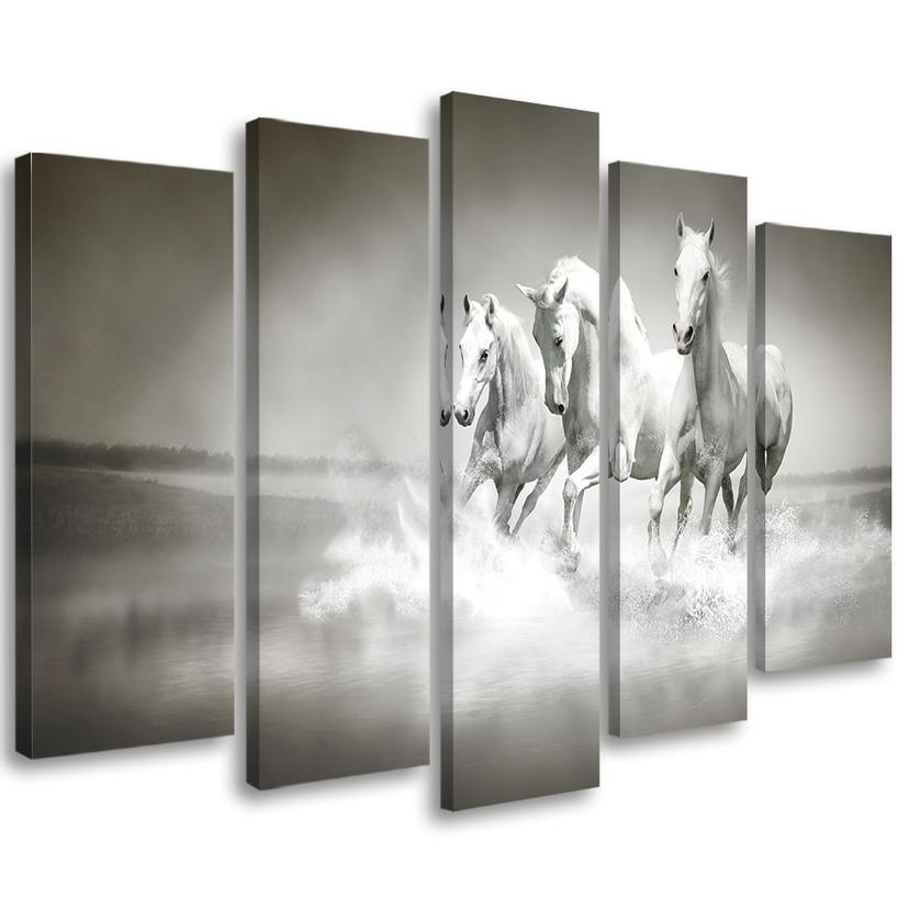 Impression sur toile en 5 parties, Galop des chevaux blancs
