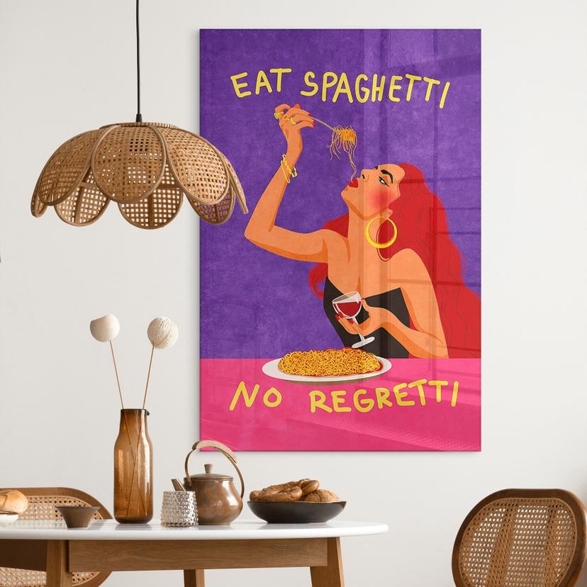 Tableau sur verre acrylique Spaghetti et vin - Oltmanns