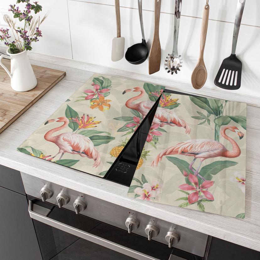 Eksotisk kogeplade - Flamingo og tropiske blade - Bloomery Decor
