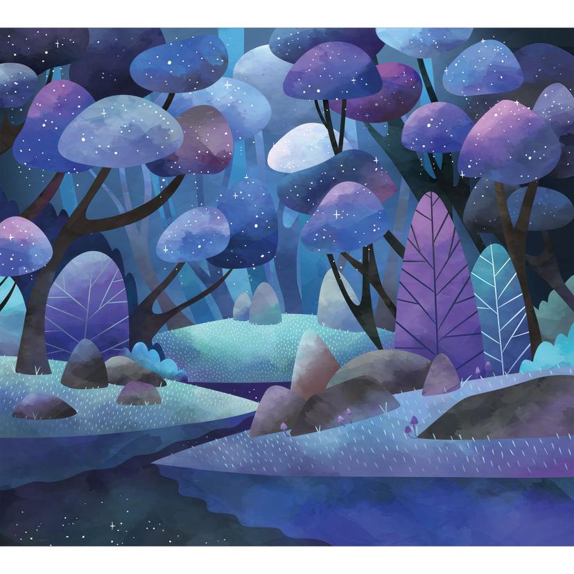 Fotomurale infantil bosque encantado en azul noche - DigitalArtsi