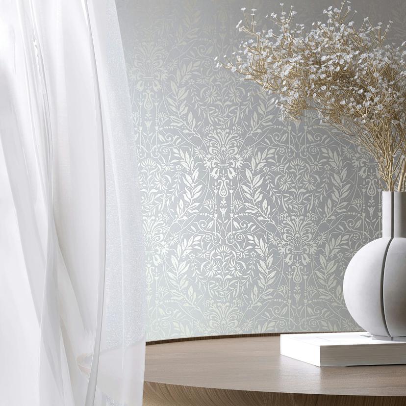 Papel pintado no tejido Ornamento Floral Naturaleza en azul grisáceo