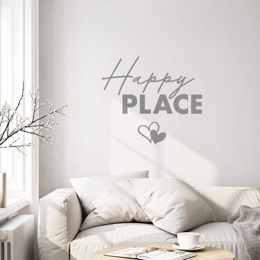 Sticker mural Happy Place avec des cœurs