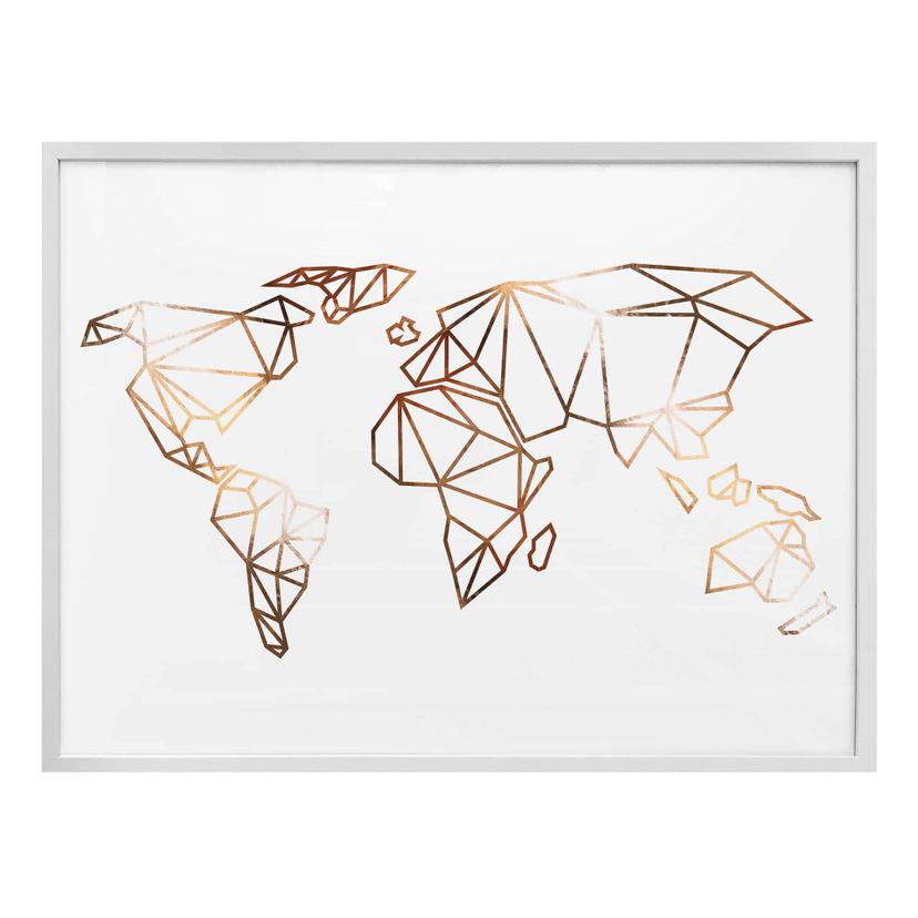 Plakat - Origami Verdenskort - Kobberoptik