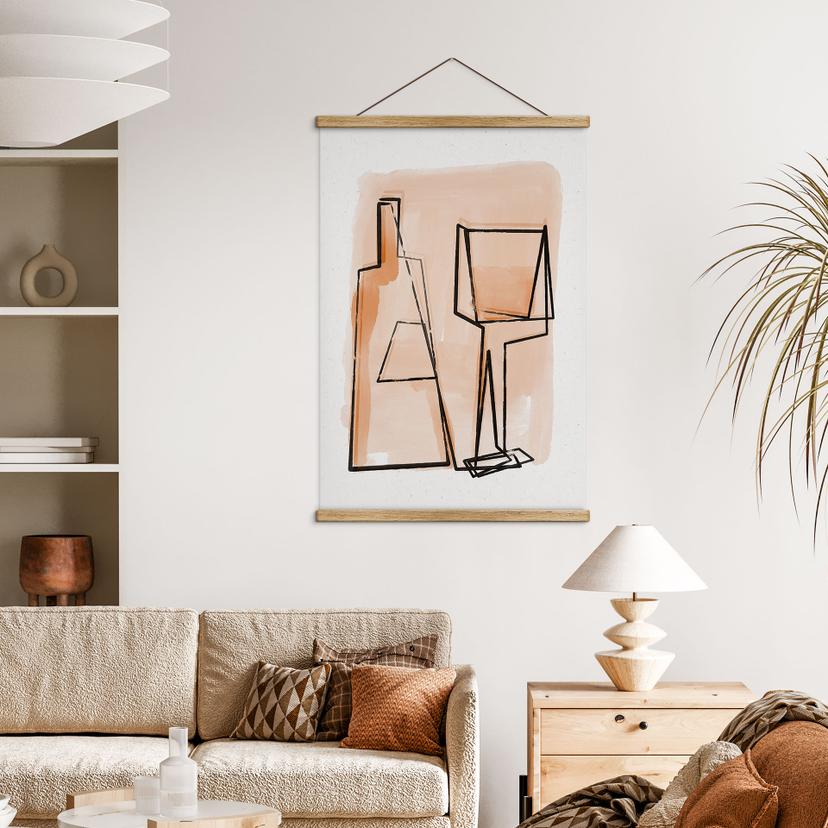 Tekstil plakat Abstrakt stilleben: Flaske og vinglas - Treechild