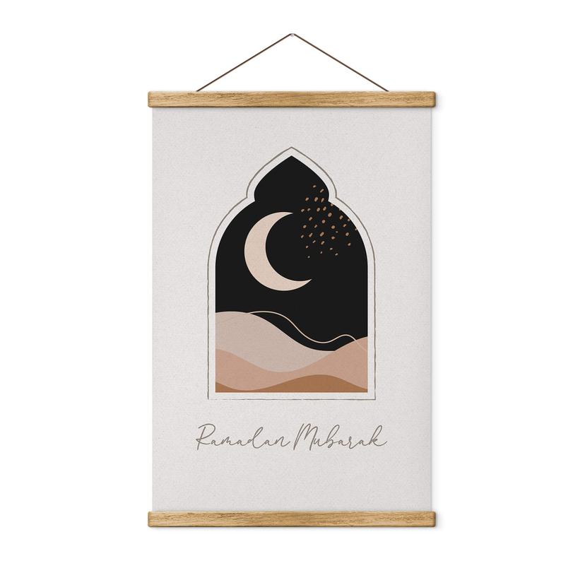 Tekstil plakat Ramadan Mubarak halvmåne