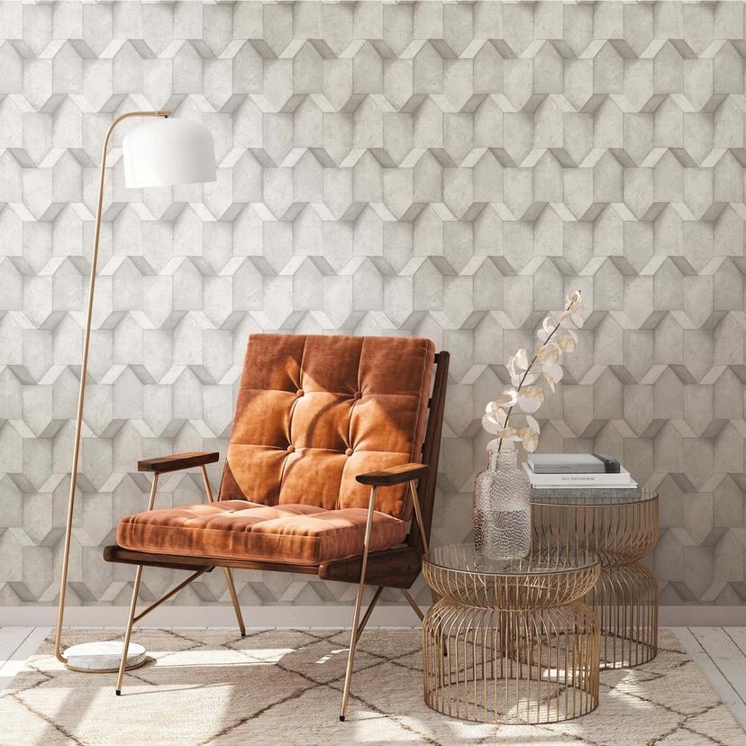 A.S. Création non-woven tapet The BOS - beton look 3D effekt lysegrå, grå