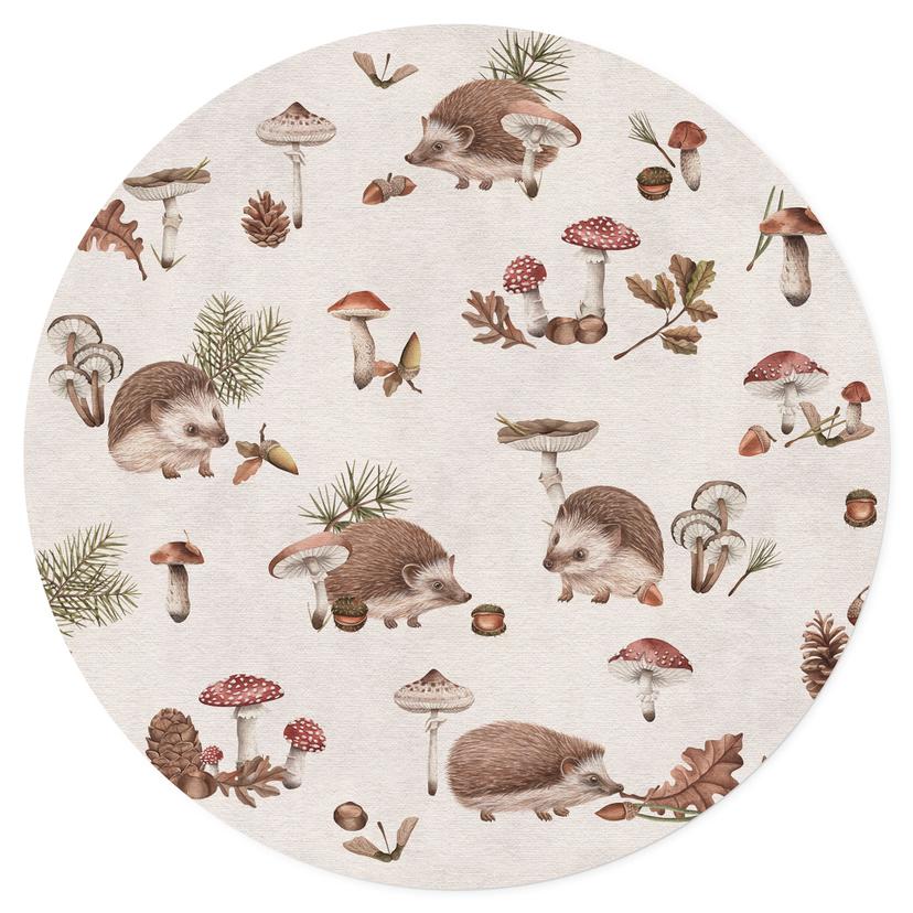 Vinilo decorativo "Dulces erizos en el bosque de otoño" - Kikki Belle - Redondo