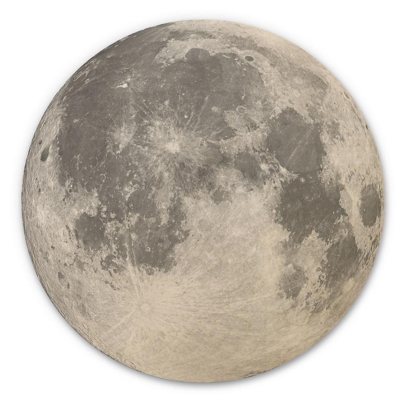 Cuadro de madera luna llena blanco y negro - redondo