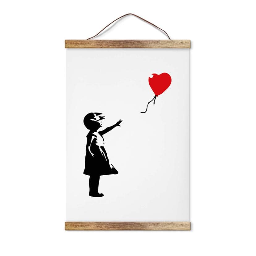 Lærred, Tekstil plakat til at hænge Banksy - Pige med den røde ballon