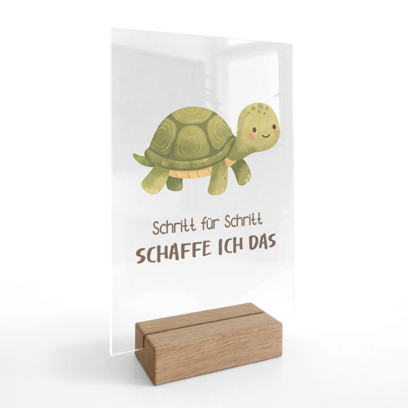 Tischaufsteller mit Schildkröte - kindgerechter Kraftsatz 'Schritt für Schritt schaffe ich das'