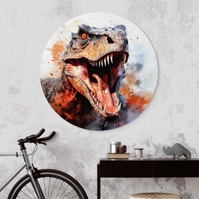 Murale T-Rex: il volto selvaggio della preistoria - Jaszke - Alu-Dibond Round