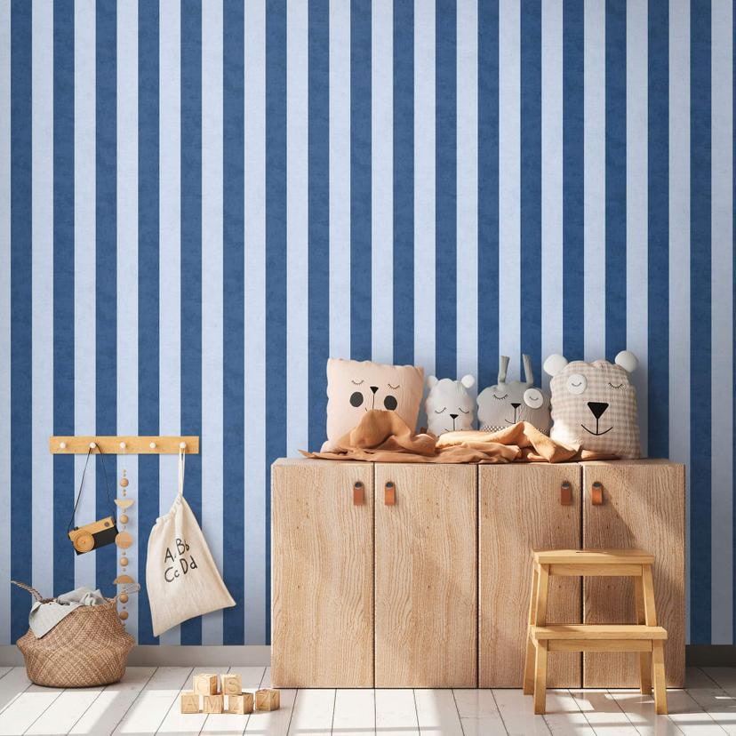 Papel pintado a rayas azul y blanco - Papel pintado no tejido con rayas atrevidas