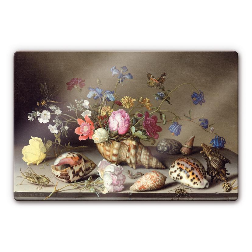 Tableau en verre - Van der Ast - Fleurs, coquillages et insectes