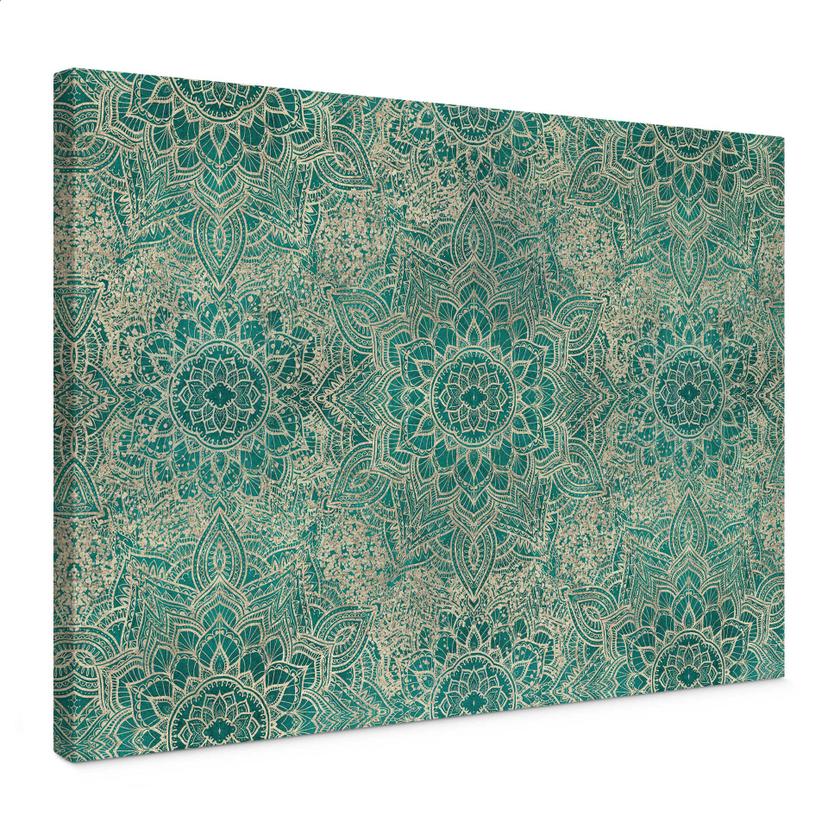 Lienzo Mandala Boho Oro-Verde | Diseño Geométrico - Bloomery Decor