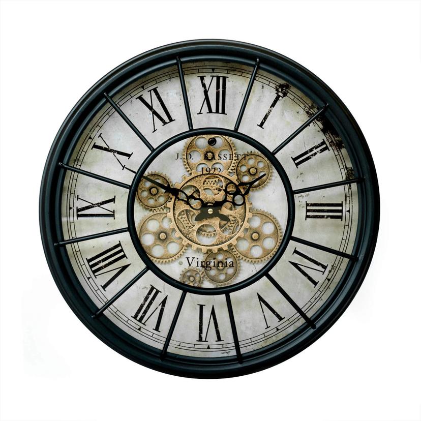 Vintage Metall Wanduhr mit bewegenden Zahnrädern r