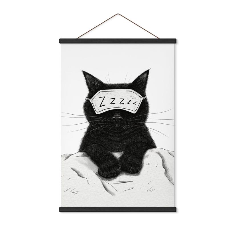 Stoffbild Schwarze Katze mit Schlafmaske - Korenkova