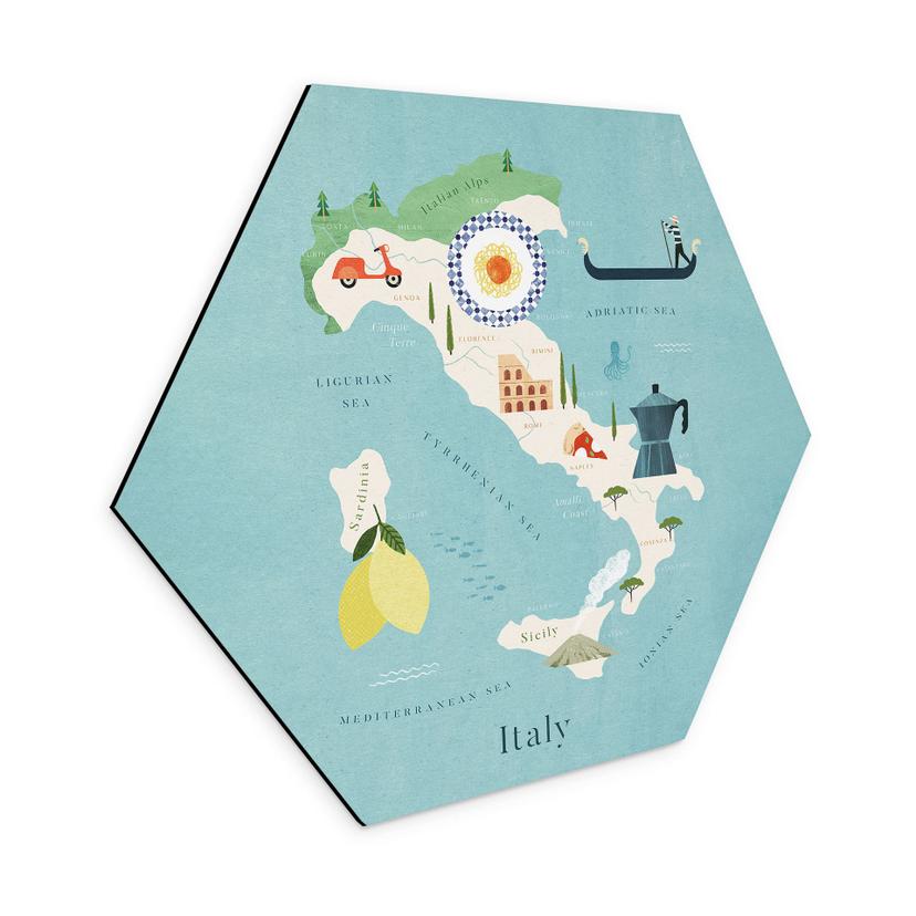 Hexagon Dibond Kort over Italien - Rivers