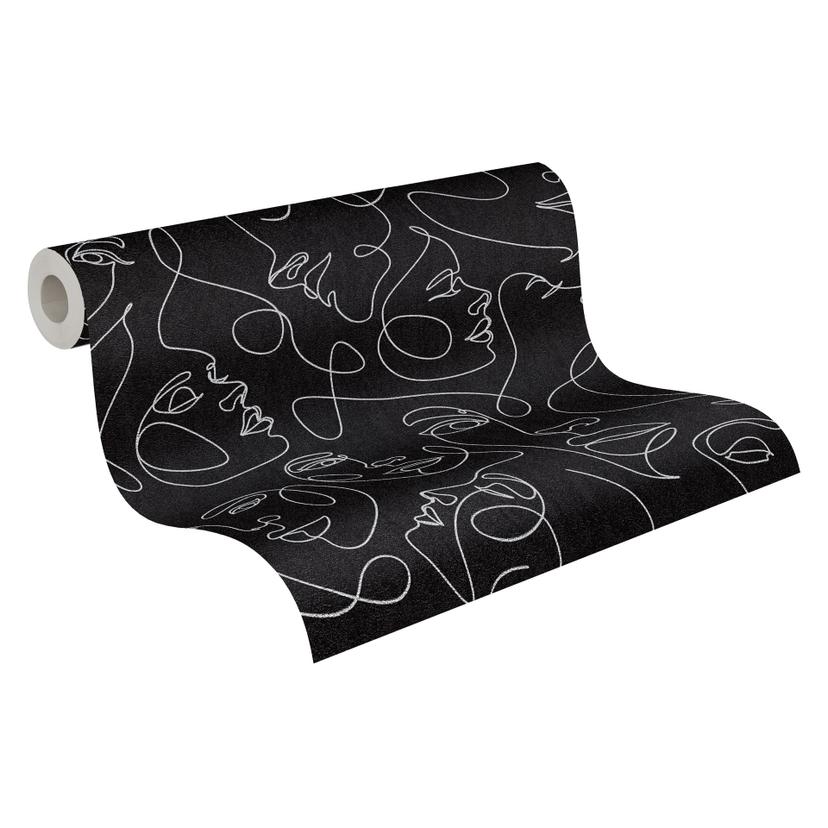 Papel pintado cara negro blanco - Papel pintado no tejido line art arte grafico moderno