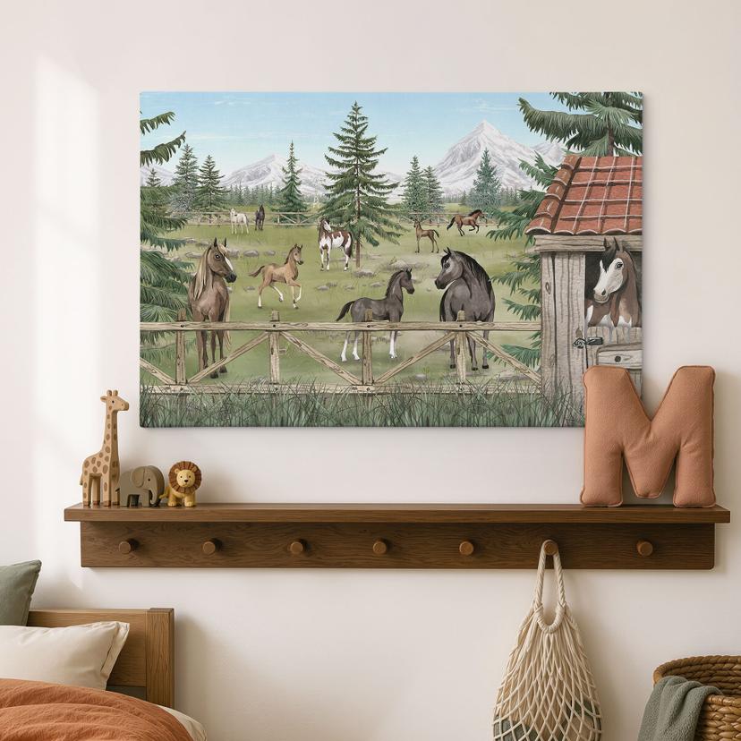 Canvas Schilderij Paardenwei in het Natuurpark - Oliver Robins