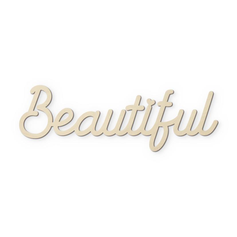 3D Schriftzug Beautiful - Wanddeko aus Pappelholz