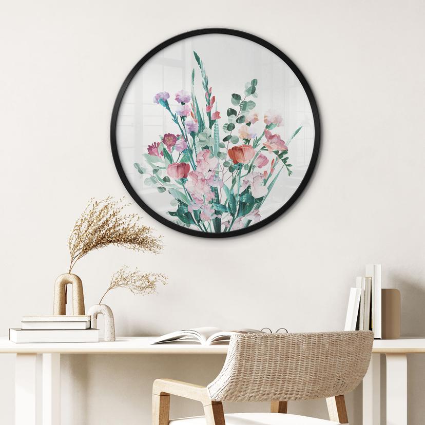 Poster Bukett med vilda blommor på våren - Goed Blauw - Rund