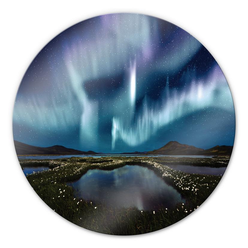 Tableau en verre - Lumière du Nord - Rond