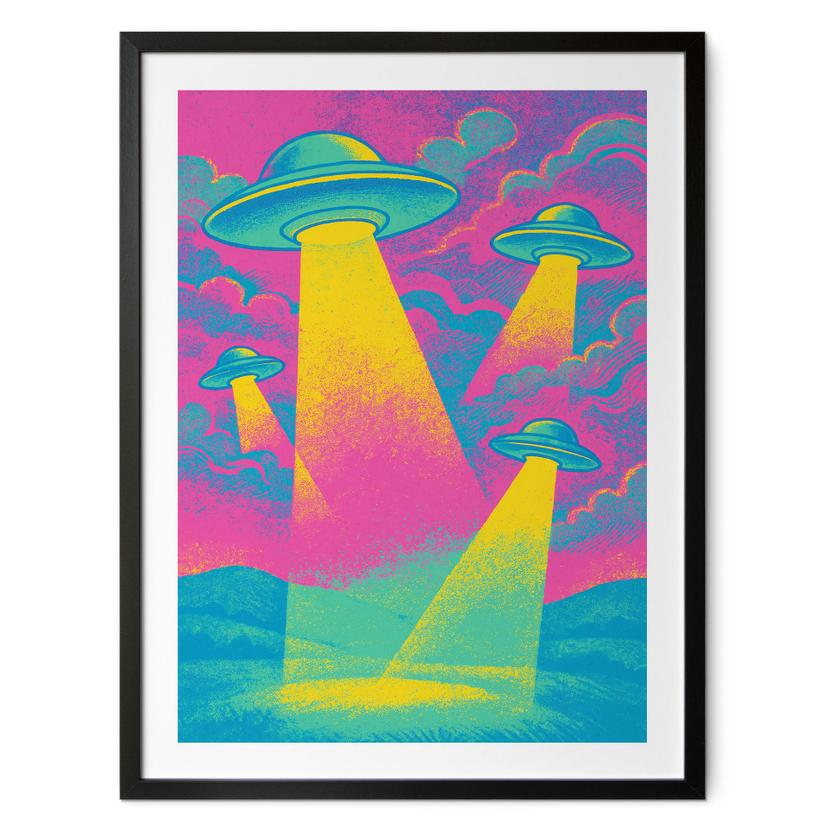 Póster OVNI aterrizando en colores neón - Treechild