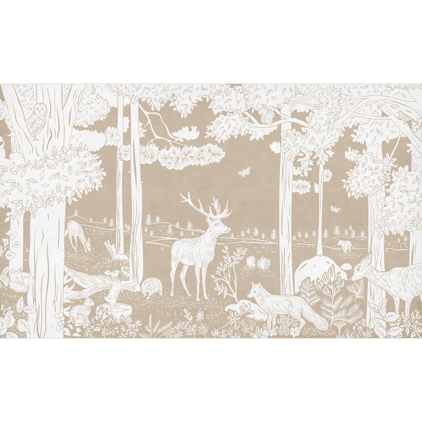 Fototapet höstskog med rådjur och rävar - brun - Kikki Belle