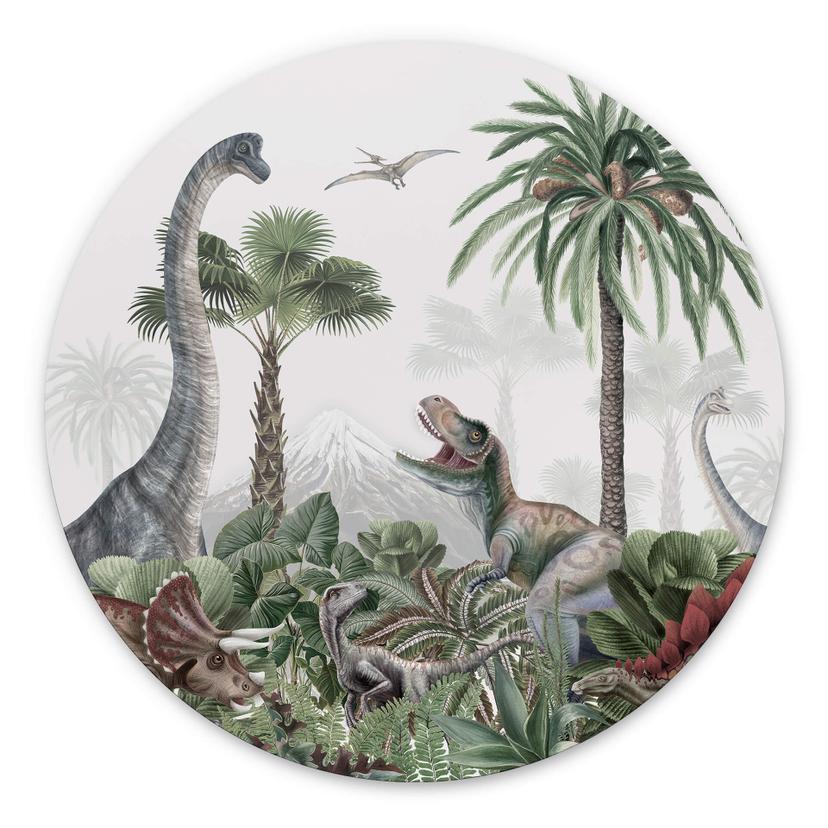 Tableau sur alu-Dibond rond Kikki Belle - Les aventures des dinosaures