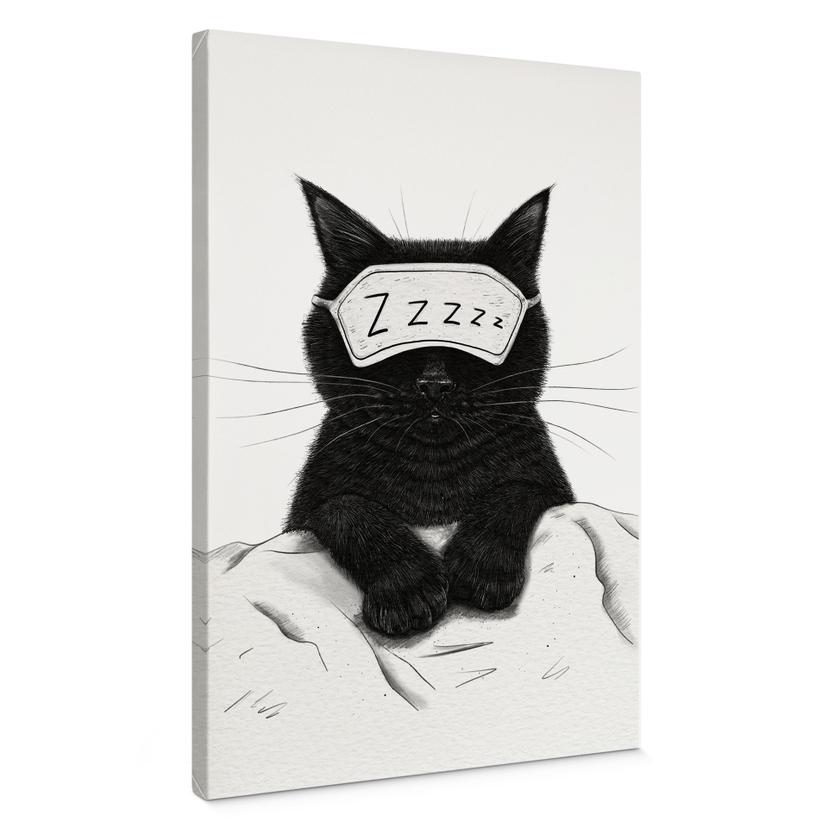 Leinwandbild Schwarze Katze mit Schlafmaske - Korenkova
