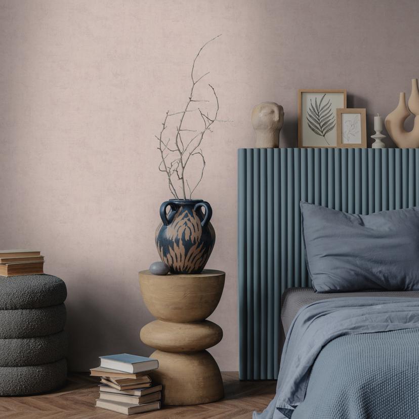 Papier peint intissé Nature - motif à rayures fines en terracotta & greige