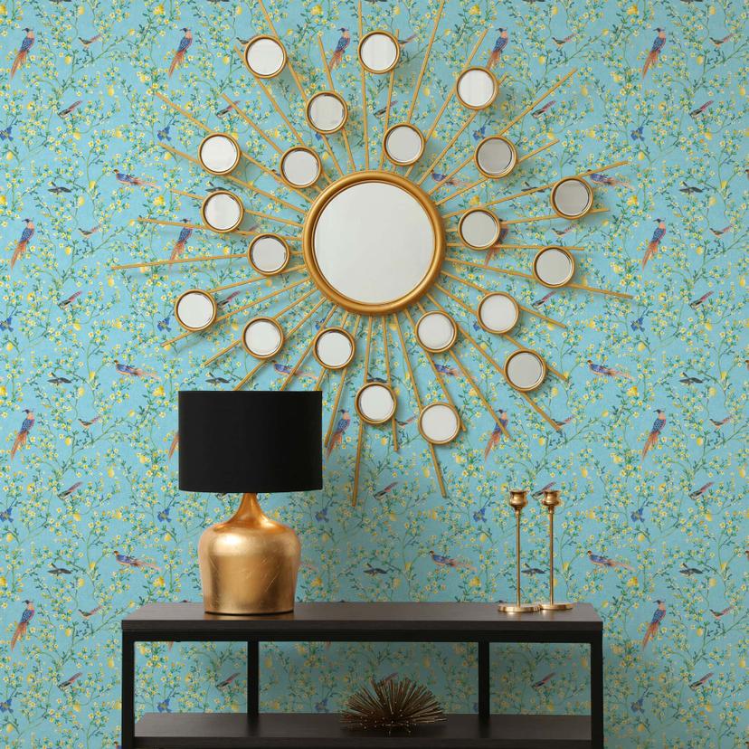 Papier peint intissé oiseaux, fleurs floral nature mat dans bleu