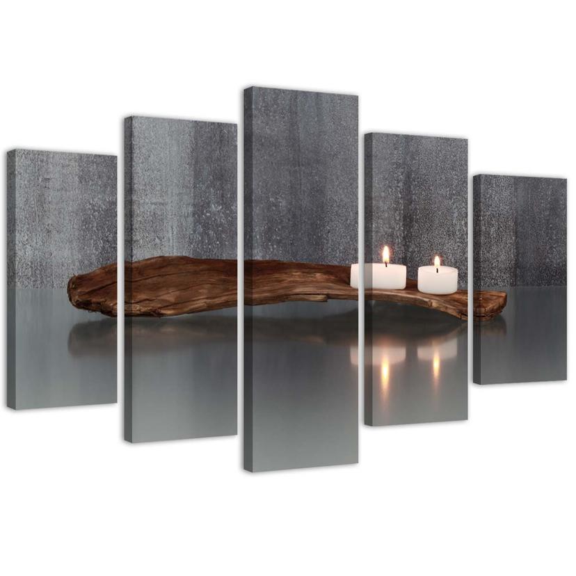 5 stykke lærredsprint, Zen Spa Candle Wood